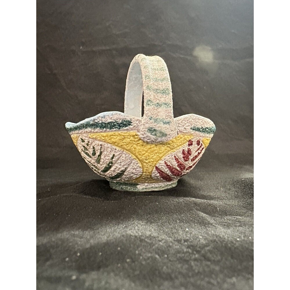 VNTG 1950s Italian Pottery Basket – Textured Glaze Multicolor Decorative Collect